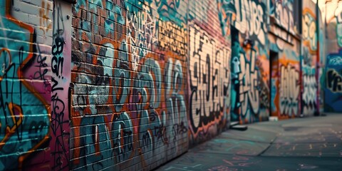 graffiti wall on streetside along the alley, Generative Ai