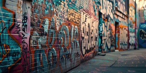 Fototapeta premium graffiti wall on streetside along the alley, Generative Ai