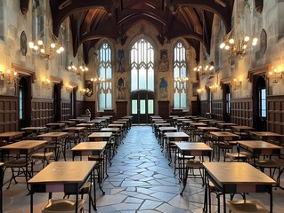 Fototapeta premium Enchanting Academic Exam Hall with Medieval Gothic Architecture