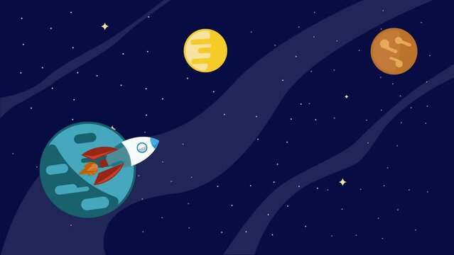 rocket space flight galaxy animation video for astronomy concept , outer space exploration planet motion graphic illustration design