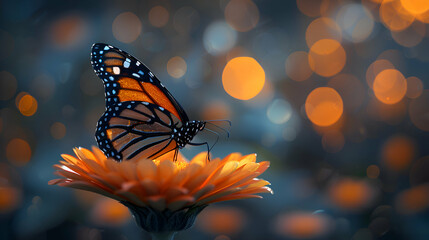 Biodiversity and Pollinators: Photo Realistic Butterfly Icon on Flower Emphasizing Their Essential Role in Maintaining a Healthy Planet