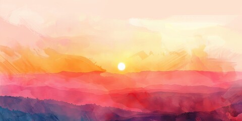 A painting of a sunset with a sun in the sky. The sky is filled with different shades of pink and orange, creating a warm and peaceful atmosphere. The sun is positioned in the center of the sky