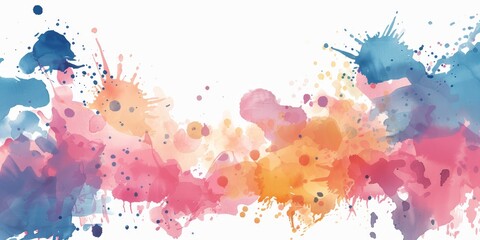 A colorful splash of paint with a white background. The colors are bright and vibrant, creating a sense of energy and excitement. The splatters of paint seem to be in motion