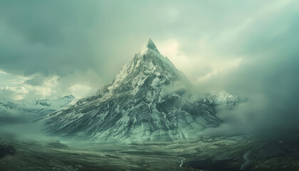 A large white mountain is the main focus of the image - obrazy, fototapety, plakaty