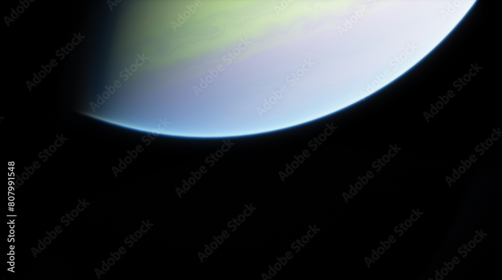 Wall mural large gaseous planet adorned with swirling patterns of green and yellow, set against tranquil backdr