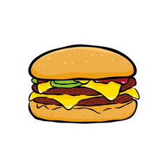 fast food burger illustration with color
