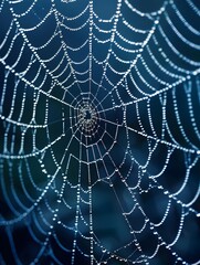 Enchanting Spiderweb with Glistening Dew Droplets Capturing the Intricate Beauty of Nature
