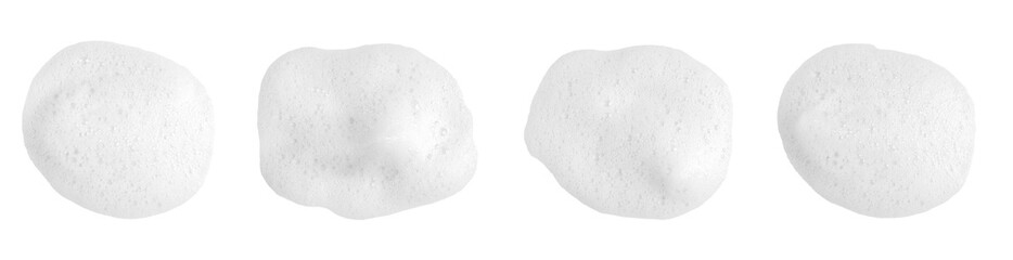 top view set shampoo bubble isolated on a white background, white foam soap. concept of suds...