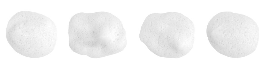 top view set shampoo bubble isolated on a white background, white foam soap. concept of suds texture, foam bubble in a bathtub. shaving cream gel, bath lather