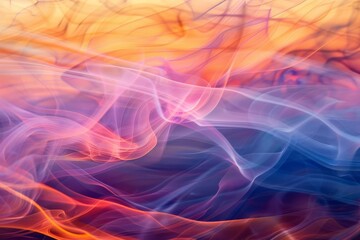 Layered smoke in a spectrum of sunset colors flowing across a canvas, creating a vibrant and captivating abstract background