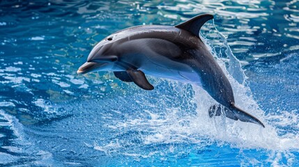 Fototapeta premium A dolphin leaping out of the water with a splash, showcasing agility