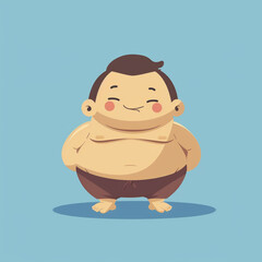 Cute Japanese sumo athlete 2d cartoon illustration isolated on blue background.