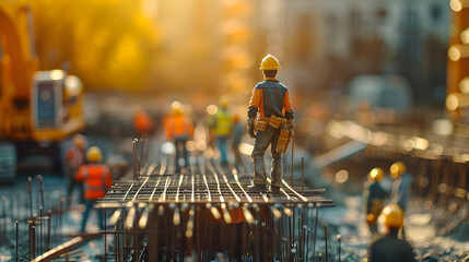 Photo realistic image of a foreman supervising construction workers on site, ensuring safety protocols and productivity standards are maintained - Construction Site Supervision
