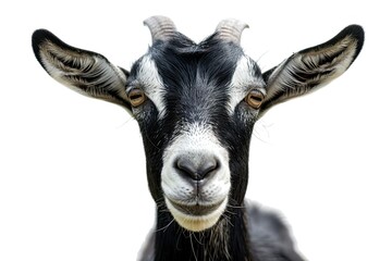 close up adult goat on a white background