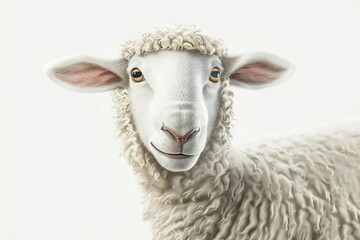 close up of sheep cartoon on white background