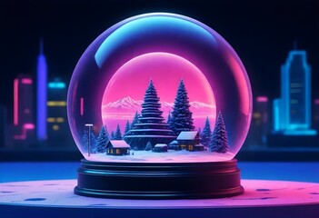Cyberpunk snow globe ai image vaporwave neon color (6)