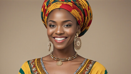 Portrait of a stylish African lady in traditional clothing, showcasing the beauty and fashion of African culture