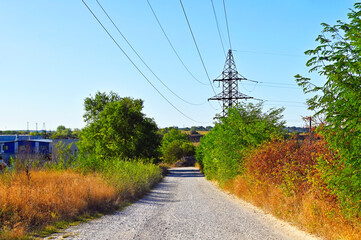 High voltage transmission line over road