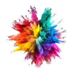 A colorful explosion of paint is depicted in the image, with a mix of pink, blue