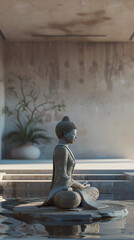 콘크리트 밀림 속의 젠: 도시 구조물 가운데에 있는 부처님 동상의 평온한 위엄