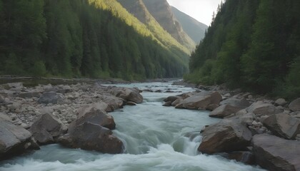 A mountain river rushing through a rocky gorge