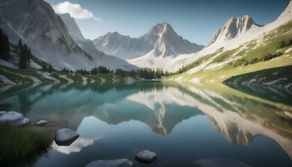 A mountain landscape with a tranquil alpine lake r upscaled 4