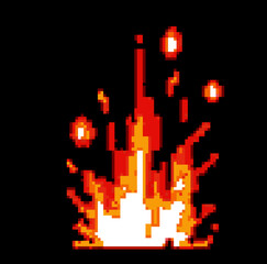 Obraz premium Pixel art of burning flame. Game item in 8-bit style.