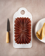 Pumpkin Spicy Cinnamon Pound Cake. Top view, copy space. Step by step features. Thanksgiving Cake concept.