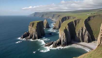 A rugged coastline with towering cliffs overlookin upscaled 3