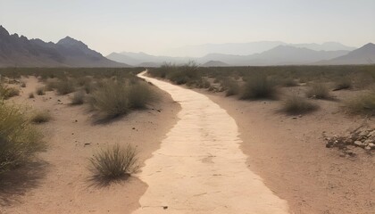 A remote desert trail disappearing into the shimme