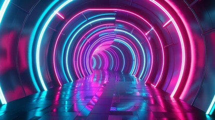 Obraz premium Surrealistic futuristic tunnel in vibrant neon colors background