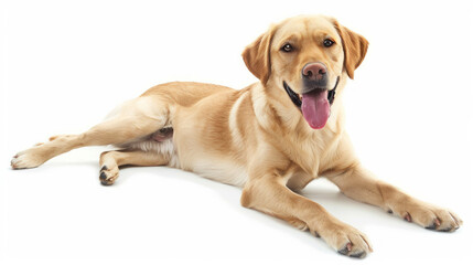 A golden retriever and a labrador lying on the floor with a stick. Two loyal companions resting together. AI generative.