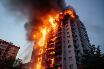 Residential Building on Fire at Twilight