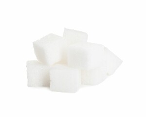 Pile of sugar cubes isolated on white