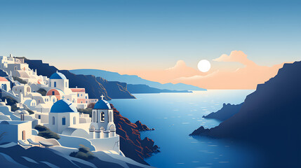 Digital santorini landscape vector art illustration abstract graphic poster web page PPT background