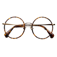 A pair of glasses with a gold frame and a brown rim