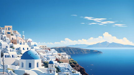 Digital santorini landscape vector art illustration abstract graphic poster web page PPT background