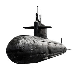 A large, rusted submarine is sitting on a white background