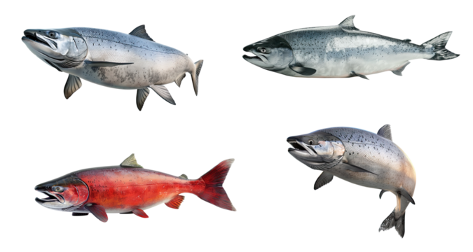 Collection of Salmon fish isolated on white background, png