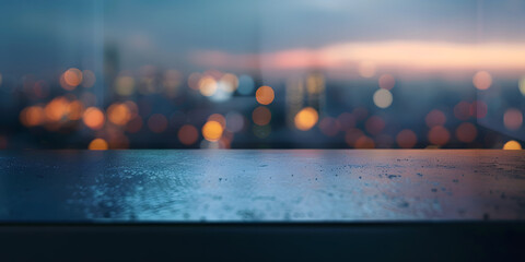 Matte black surface with a blurred evening skyline, suitable for modern gadgets or sleek, contemporary accessories