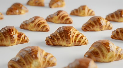 Freshly Baked Golden Croissants with Delicate Flaky Texture on Plain White Background