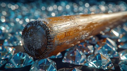 A closeup of Baseball bat, against Diamond as background, hyperrealistic sports accessory...