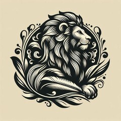 Obraz premium Heraldic lion emblem with a refined and graceful posture