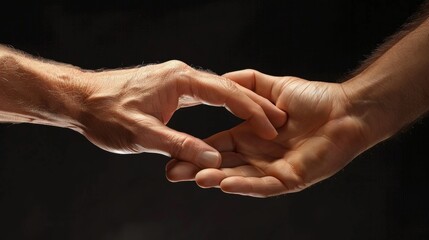 Two hands are touching each other in a dark background, AI