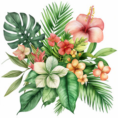 A colorful bouquet of flowers with a tropical theme