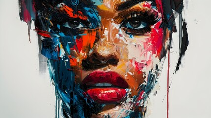 Vibrant and Expressive Abstract Portrait of a Woman's Face with Dynamic Brushstrokes and Drips