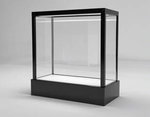 blank space glasses box display window showcase with copyspace studio light setup for your product display template backdrop modern luxury tage display in shiny glass material