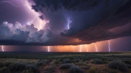 Thunderstorm in the prairie of the United States. 3D render