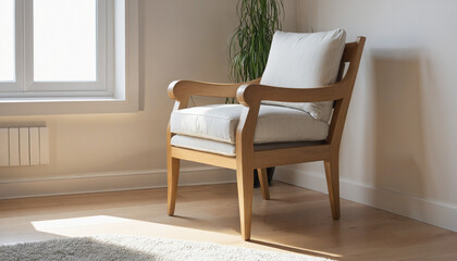 Elegant oak furniture leg in a modern white interior design scheme 