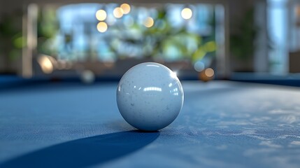 A closeup of Billiards Cue ball, against Table as background, hyperrealistic sports accessory...